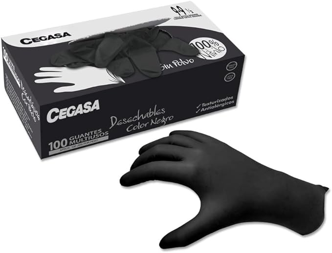 GUANTE CEGASA NITRILO NEGRO 8-8.5 100 UNIDADES